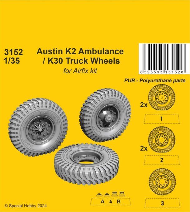 Austin K2 Ambulance / K30 Truck Wheels 1/35 / for Airfix kits in 1:35