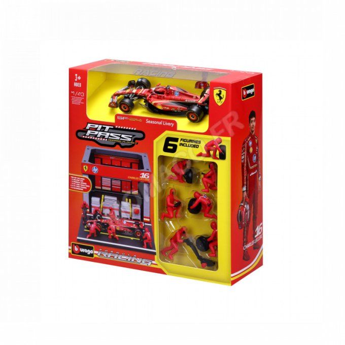 SET PIT STOP : FIGURINES MECANICIENS AVEC STAND ET ACCESSOIRES FERRARI LECLERC