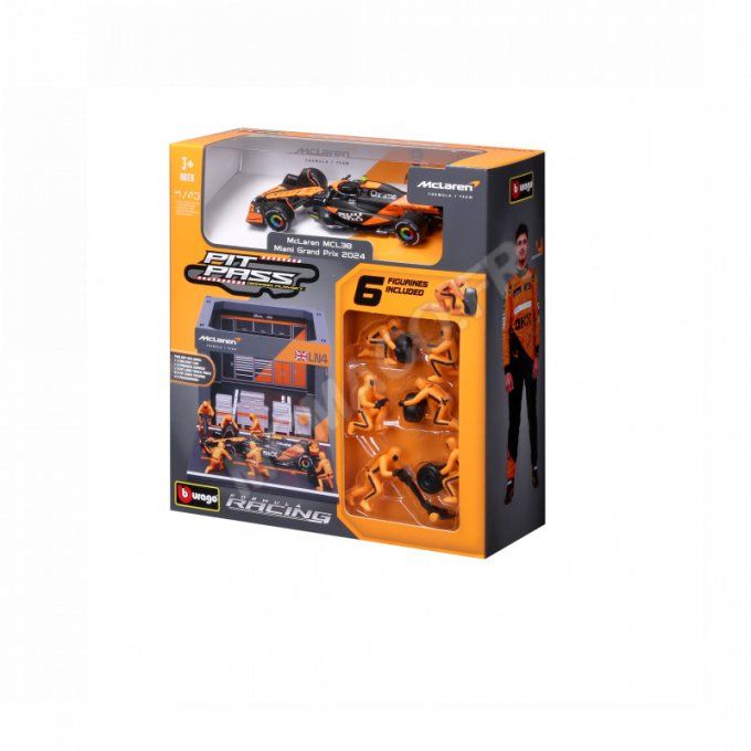 SET PIT STOP : FIGURINES MECANICIENS AVEC STAND ET ACCESSOIRES MC LAREN PIASTRI