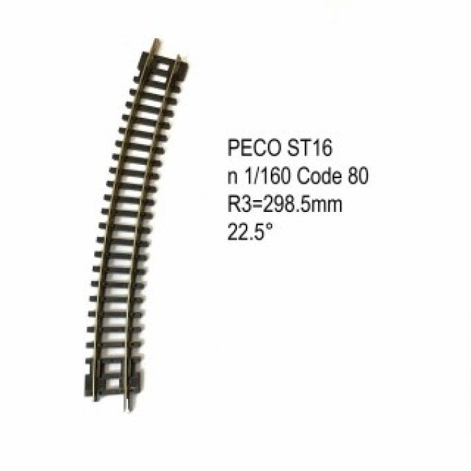 Rail Setrack courbe R 298.5mm 22.5 degrés code 80 -N-1/160-PECO ST-16