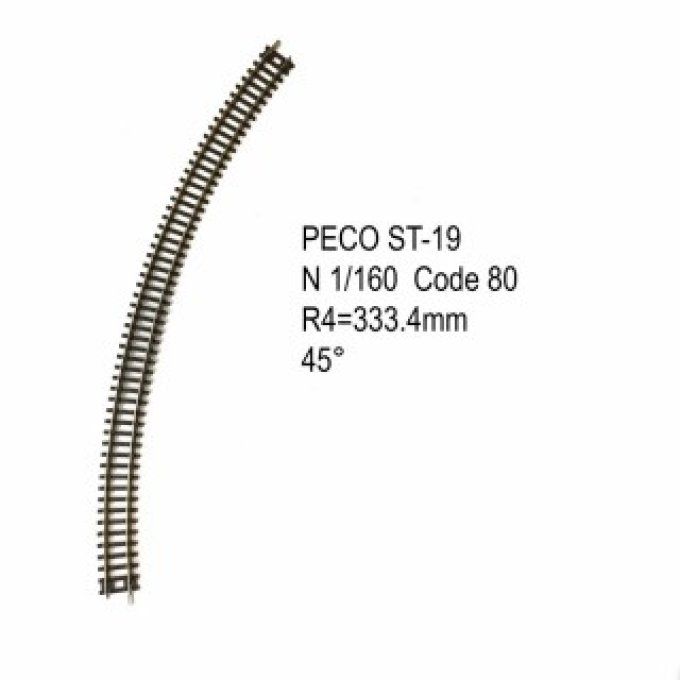 Rail courbe R 333.4mm 45 degrés code 80 -N-1/160-PECO ST-19