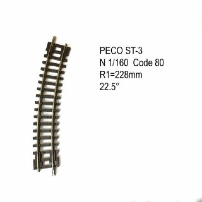 Rail courbe R 228mm 22.5 degrés code 80 -N-1/160-PECO ST3