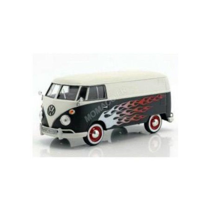 VOLKSWAGEN T1 DELIVERY VAN HOT ROAD NOIRE TOIT BLANC AVEC FLAMMES